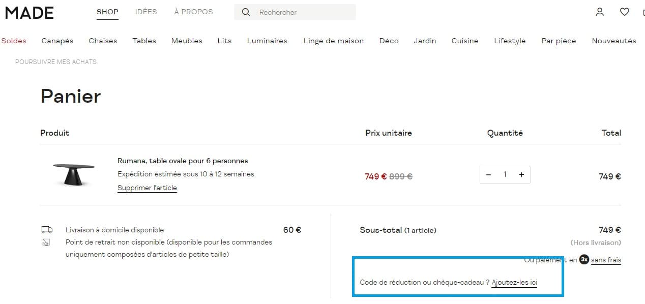 Où mettre mon code promo Made.com valide ?