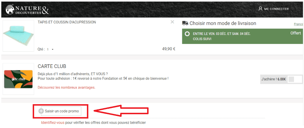 Où mettre mon code promo Nature et Decouverte ?