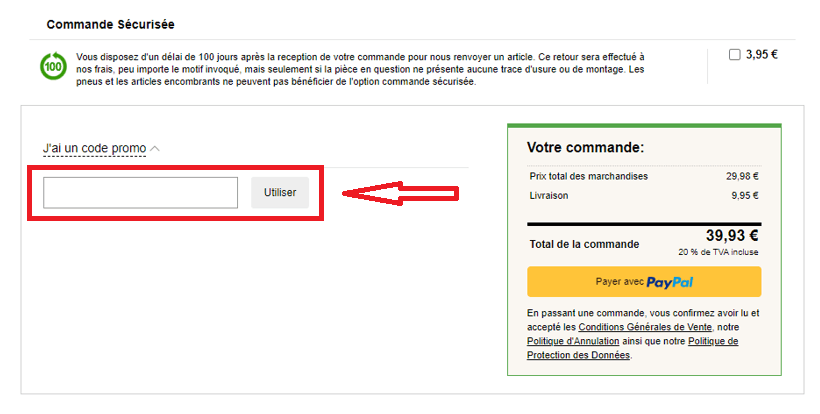 Où mettre mon code promo Piecesauto24?