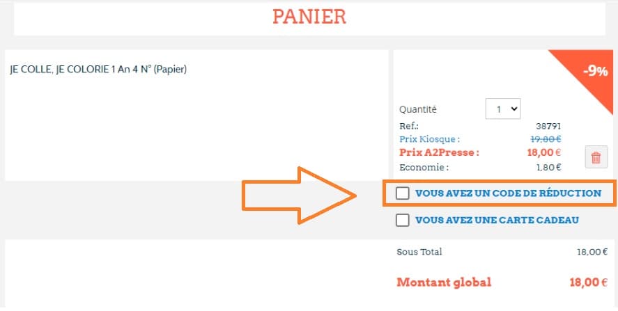Où mettre mon code promo A2presse ?