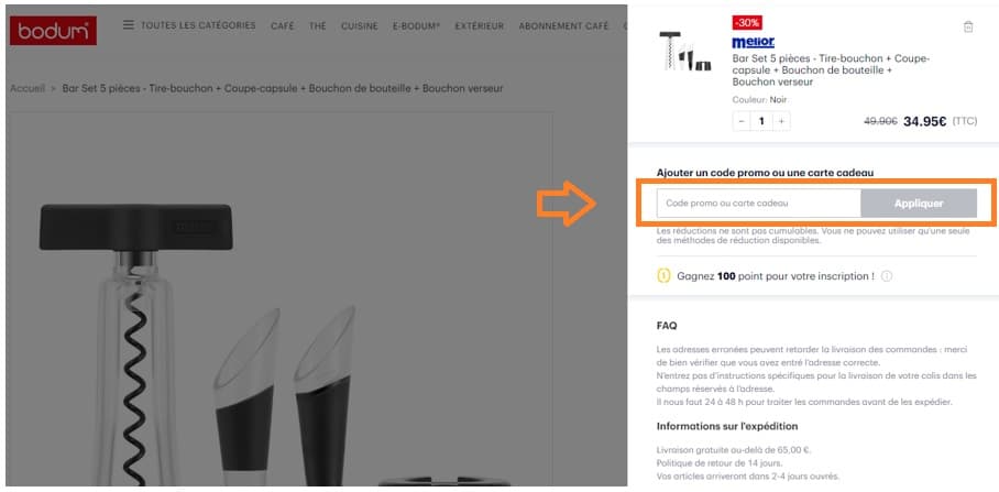 Où mettre mon code promo Bodum valide ?