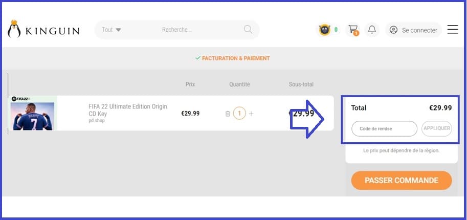 Où mettre mon code promo Kinguin valide ?