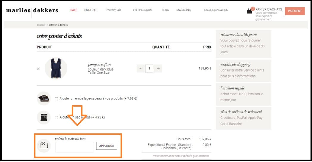Où mettre mon code promo Marlies Dekkers valide ?