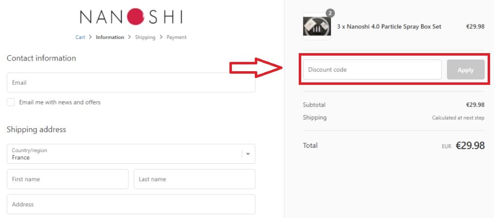 Où mettre mon code promo Nanoshi ?