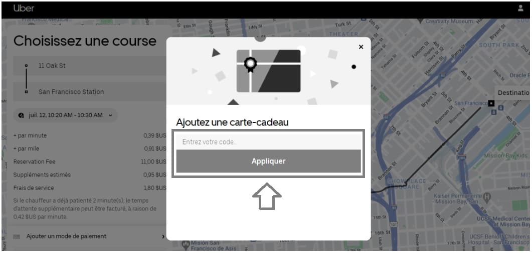 Où mettre mon code promo Uber ?