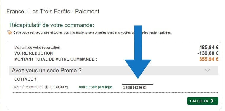 Où mettre un code promo Center Parcs ?
