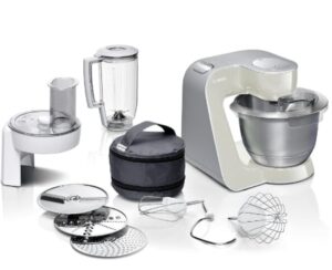 Bosch MUM58L20 Robot pâtissier – Machine puissante 1000 W pour cuisine et pâtisserie – 7 vitesses + turbo – Bol en acier inoxydable 3,9 L – Avec accessoires – Couleur gris minéral/argent