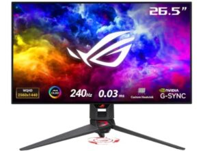 ASUS ROG Swift OLED PG27AQDM –Moniteur gaming 27" (26,5 pouces visibles), 1440p, 240 Hz, réponse 0,03 ms, G-SYNC, antireflet, dissipateur thermique personnalisé, 99% DCI-P3, DisplayWidget Center