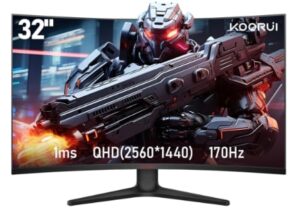 KOORUI Écran PC Gaming Incurvé 31,5 Pouces, Ultrawide QHD(2560 * 1440), 1500R, UltraLarge, VA, 170Hz, 2xHDMI (170HZ Or 144HZ), DP (170Hz) AdaptiveSync, DCI-P3 90%, VESA 75x75mm, Soins des Yeux