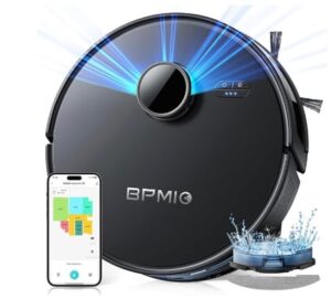 BPMIO Robot Aspirateur Laveur 5000Pa 3 en 1, Aspirateur Robot avec LiDAR Laser 360°, 5 Carte Sauvegardable +30 Zones Interdites, Robot Vacuum Mop pour Poils d'animaux, Sols