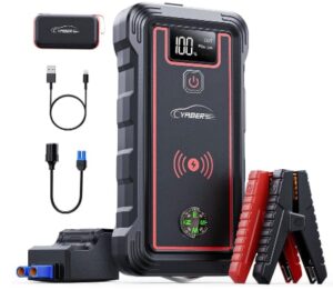 YABER Booster Batterie, 3500A 23800mAh Portable Jump Starter (Tout Gaz ou 8,0 L Diesel), Chargeur sans Fil avec Lamp LED, Écran LCD, Marteau de Sécurité, Boussole