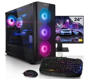 Megaport Méga Pack PC Gamer Fixe Complet Intel Core i5-14400F • GeForce RTX4060 8Go • Ecran LED 24" • 16Go DDR4 • 1000Go M.2 SSD • WiFi • Clavier et Souris Gamer