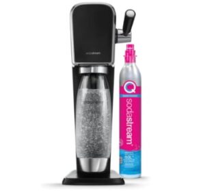 Sodastream Art Machine à Eau Pétillante et Soda | Pack 1 Bouteille 1L Finition Acier Inoxydable Compatible Lave-Vaisselle + 1 Recharge de Gaz 60L à Clipser | Noire