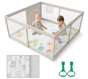 ZEEBABA Parc Bébé, Avec Tapis 120x120, modulable, pliable, grand parc pour enfant en bas âge, avec matelas, pour la maison