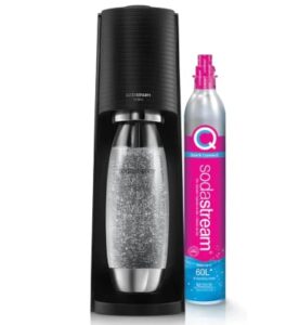 sodastream Terra Machine à Eau Pétillante et Soda | Pack 1 Bouteille 1L Finition Acier Inoxydable Compatible Lave-Vaisselle + 1 Recharge de Gaz 60L à Clipser | Noire, Noir